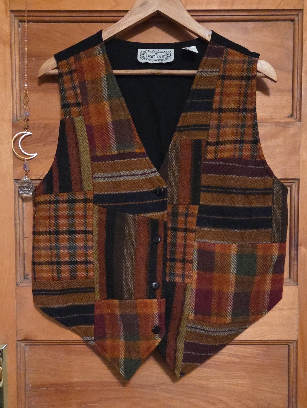 Autumn Harvest Patchwork Wool Blend Vest with Orange, Green & Brown Tones